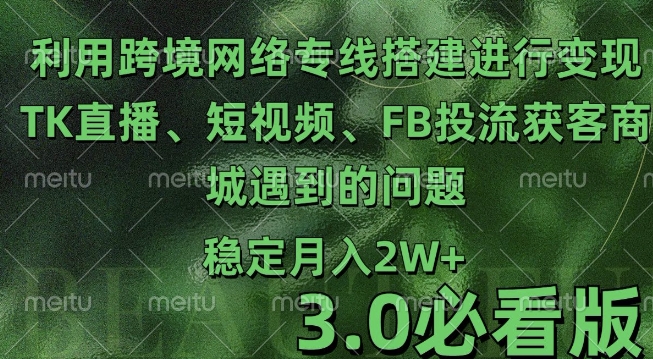 利用跨境电商网络及搭建TK直播、短视频、FB投流获客以及商城遇到的问题进行变现3.0必看版【揭秘】-易读网