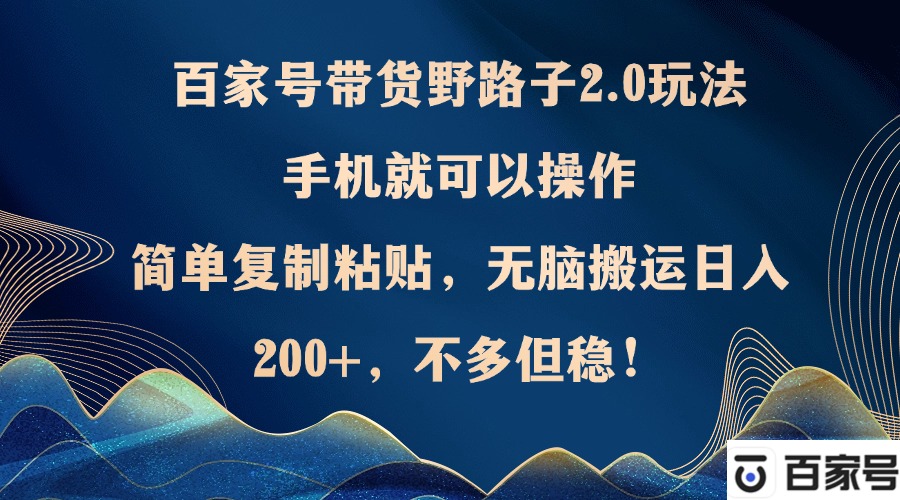 百家号带货野路子2.0玩法，手机就可以操作，简单复制粘贴，无脑搬运日…-易读网
