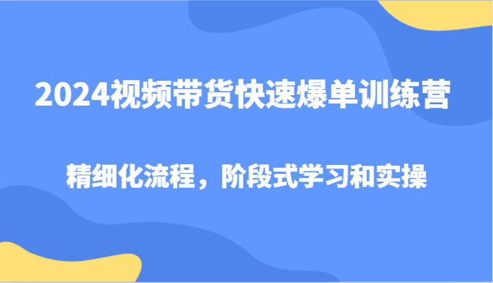 2024视频带货快速爆单训练营，精细化流程，阶段式学习和实操-易读网