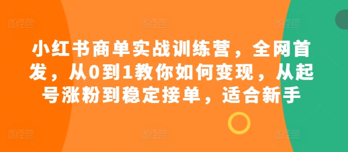 小红书商单实战训练营，全网首发，从0到1教你如何变现，从起号涨粉到稳定接单，适合新手-易读网