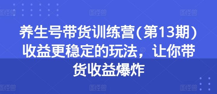 养生号带货训练营(第13期)收益更稳定的玩法，让你带货收益爆炸-易读网