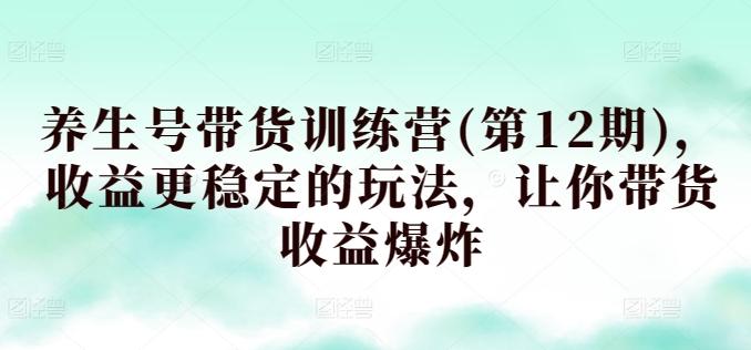 养生号带货训练营(第12期)，收益更稳定的玩法，让你带货收益爆炸-易读网