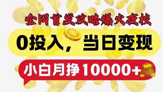 全网首发爆火夜校，0投入，当日变现，小白轻松月入1w+【揭秘】-易读网