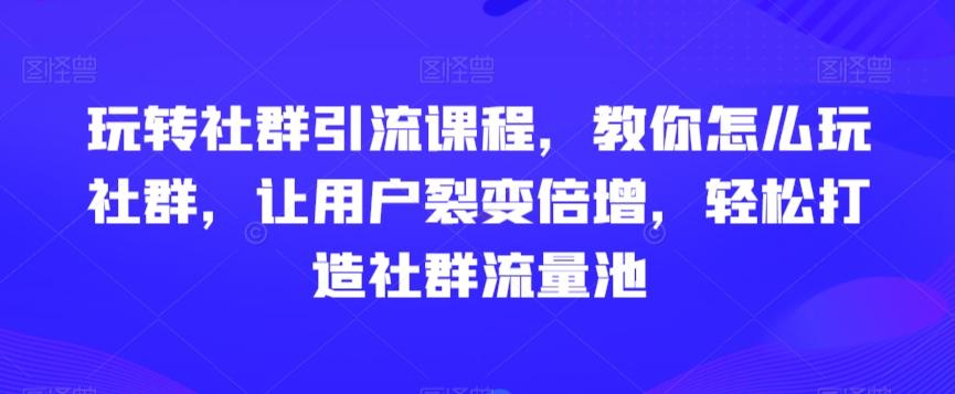 玩转社群引流课程，教你怎么玩社群，让用户裂变倍增，轻松打造社群流量池-易读网