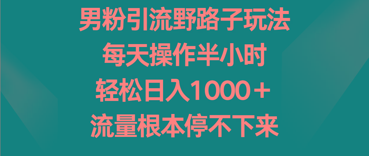 男粉引流野路子玩法，每天操作半小时轻松日入1000＋，流量根本停不下来-易读网