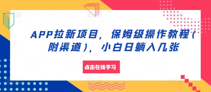 APP拉新项目，保姆级操作教程(附渠道)，小白日躺入几张【揭秘】-易读网