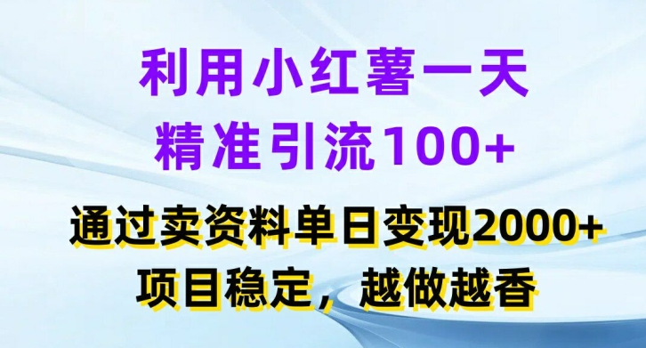 利用小红书一天精准引流100+，通过卖项目单日变现2k+，项目稳定，越做越香【揭秘】-易读网