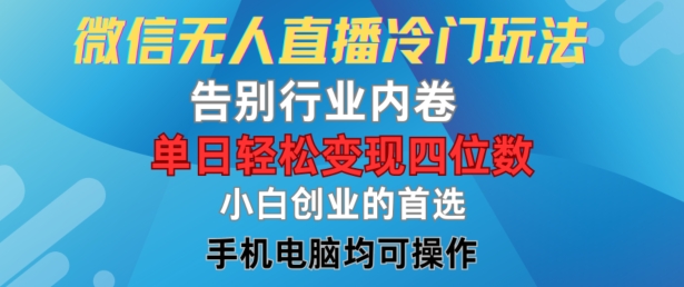 微信无人直播冷门玩法，告别行业内卷，单日轻松变现四位数，小白的创业首选【揭秘】-易读网