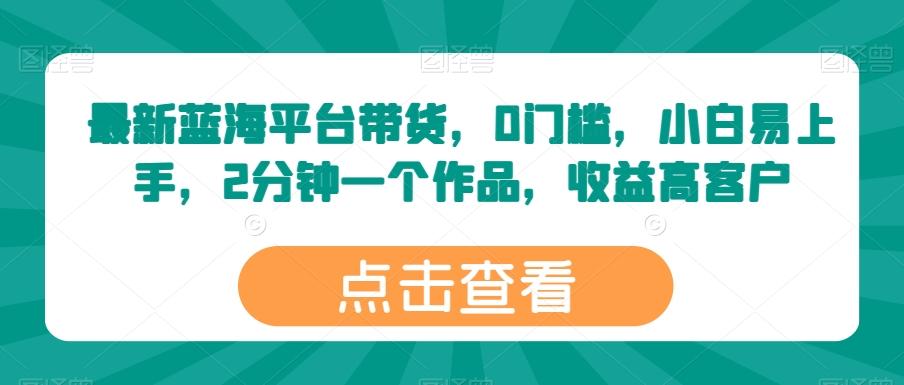最新蓝海平台带货，0门槛，小白易上手，2分钟一个作品，收益高【揭秘】-易读网