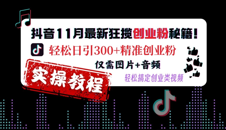 抖音11月最新狂揽创业粉秘籍，轻松日引300+精准创业粉，仅需图片+音频，轻松搞定创业类视频-易读网