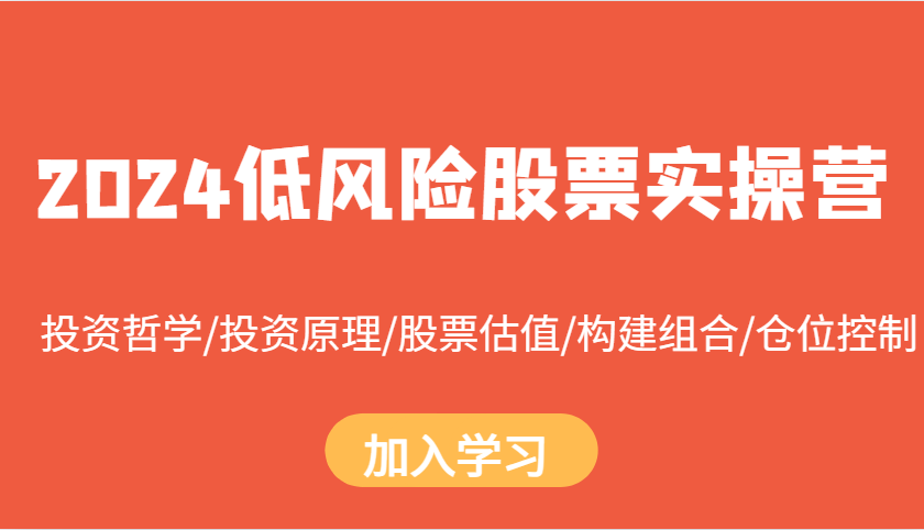 2024低风险股票实操营：投资哲学/投资原理/股票估值/构建组合/仓位控制-易读网