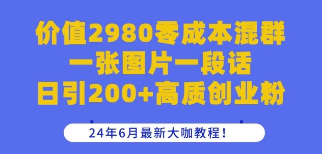 价值2980零成本混群一张图片一段话日引200+高质创业粉，24年6月最新大咖教程【揭秘】-易读网