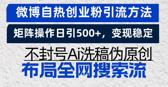微博自热创业粉引流方法，矩阵操作日引500+，变现稳定，不封号Ai洗稿伪…-易读网