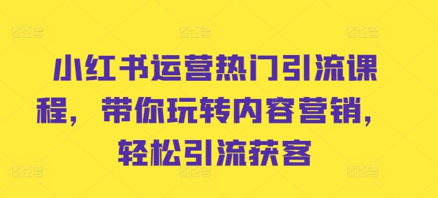 小红书运营热门引流课程，带你玩转内容营销，轻松引流获客-易读网
