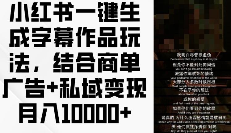 小红书一键生成字幕作品玩法，结合商单广告+私域变现月入1w+【揭秘】-易读网